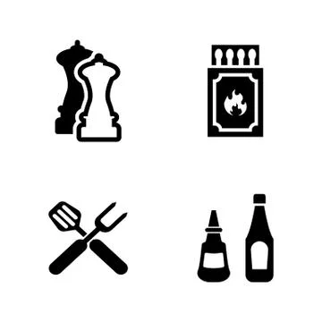 Grill frying. Simple Related Vector Icons Stock Illustration