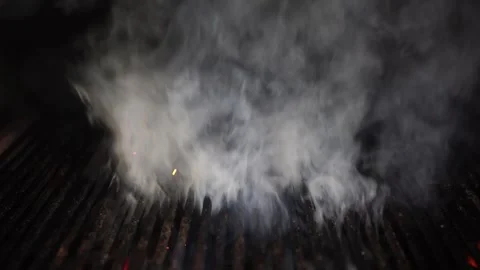 Grill grate over the fire in the oven smokes as it heats up Stock Footage 279933945