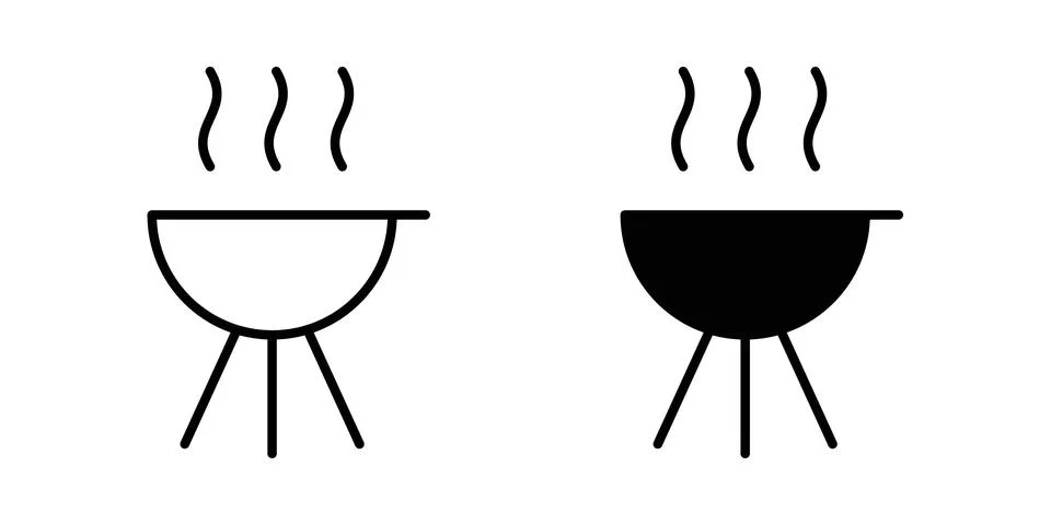 Grill icon solid, line, and editable vector set. Stock Illustration