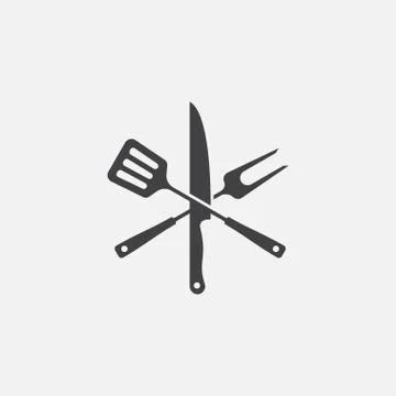 Grill Icon Vector, BBQ icon, fork and spatula Stock Illustration