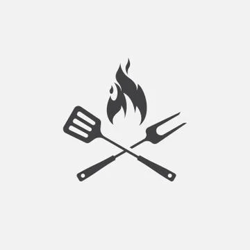 Grill Icon Vector, BBQ icon, fork and spatula Stock Illustration