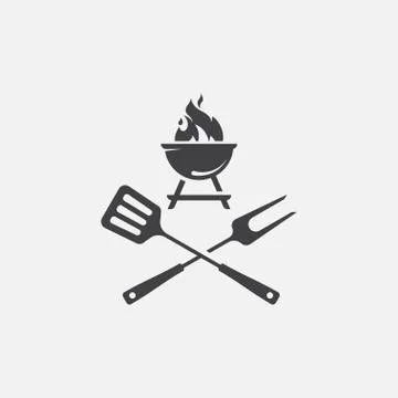Grill Icon Vector, BBQ icon, fork and spatula Illustrazione stock