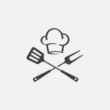Grill Icon Vector, BBQ icon, fork and spatula Stock Illustration