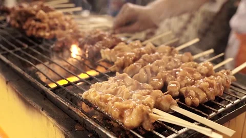 Grill the intestines on the grill Stock Footage 265934609
