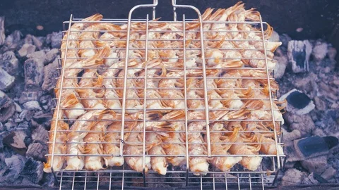 Grill from langoustines 3 Video stock 88558896