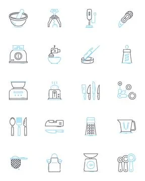 Grill linear icons set. Baste, Char, Brush, Sear, Smoke, Roast, Broil line Ilustración de archivo