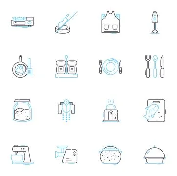 Grill linear icons set. Baste, Char, Brush, Sear, Smoke, Roast, Broil line Ilustración de archivo