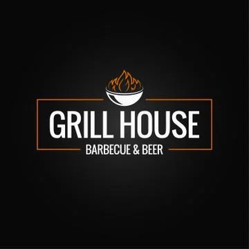 Grill logo border. BBQ and grill fire on black background Stock Illustration