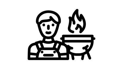 Grill master restaurant chef line icon animation Video stock 326754298