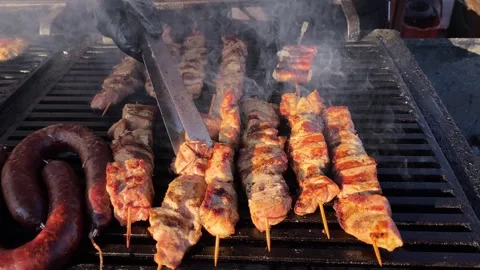 Grill with meat kebabs Stock-Footage 259756090