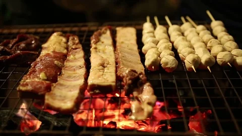 Grill meat for party Vídeo Stock 84392312