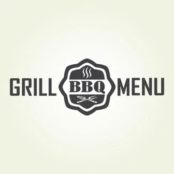 Grill menu design template. Grill or barbecue icon isolated on white background. Stock Illustration