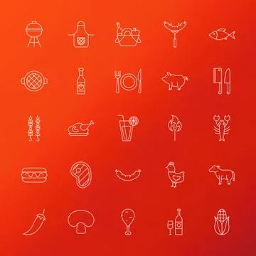 Grill Menu Line Icons Stock Illustration