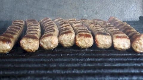 Grill Minced Meat Kebabs, Close-Up. Stock Footage 131449071