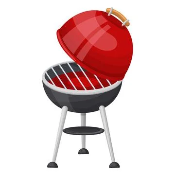 Grill with an open lid on the side. Vector illustration on a white background Stock Illustration