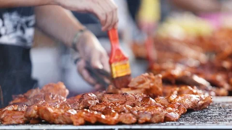 Grill or BBQ pork. Stock Footage 87027348
