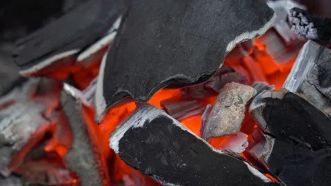 Grill preparation concept. close-up of hot coals on the grill during the day. 스톡 동영상 142363412