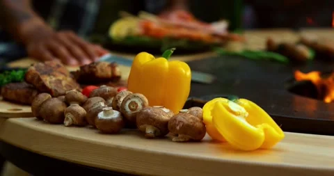 Grill seafood and meat expensive food restaurant hotel food cuisine Stock Footage 336576388