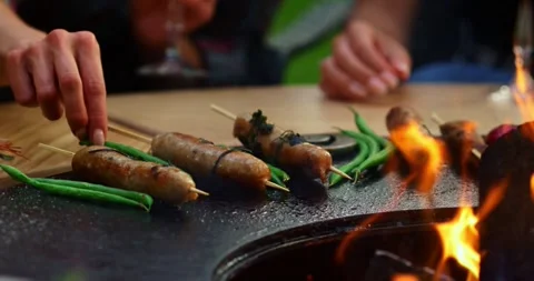 Grill seafood and meat expensive food restaurant hotel food cuisine Stock Footage 336576413