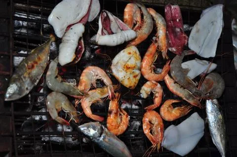 Grill seafood for dinner Stock Photos
