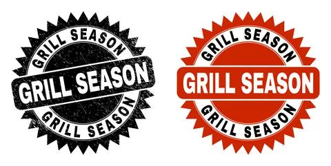 GRILL SEASON Black Rosette Stamp Seal with Grunged Texture Stock Illustration