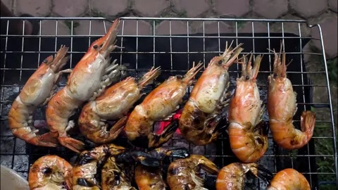 Grill shrimp2 Stock Footage 325461829