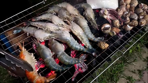 Grill shrimp3 Stock Footage 325461825