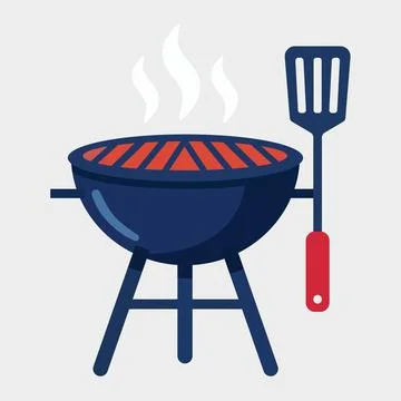 Grill With Spatula Held Next to It on a Plain Background Stock Illustration