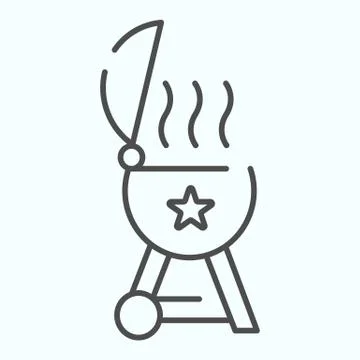 Grill thin line icon. Bbq vector illustration isolated on white. Barbecue Stock Illustration