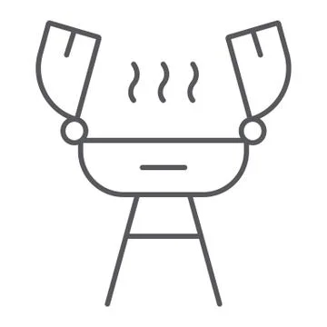 Grill thin line icon, fire and cooking, barbecue sign, vector graphics, a linear Stock Illustration