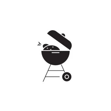 Grill time black vector concept icon. Grill time flat illustration, sign Stock Illustration