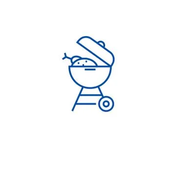 Grill time line icon concept. Grill time flat vector symbol, sign, outline Stock Illustration