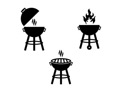 Grill Vector Icon Set, Clean BBQ Grill Symbols for Cooking and Barbecue Desig Stock Illustration