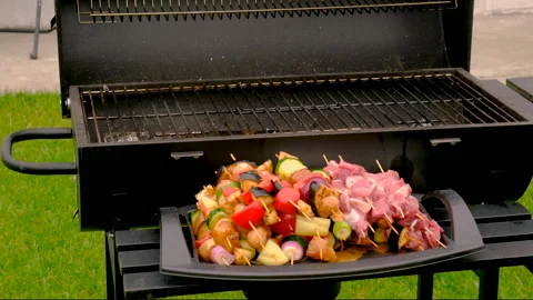 Grill vegetables and meat. Selective focus. Stock Footage 259470481