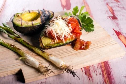 Grilled Avocado with Salsa Stock Photos