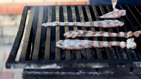 Grilled bacon, charcoal grill bacon. Stock Footage 165247624