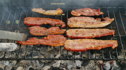 Grilled bacon on the grill Stock Footage 67238106