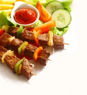 Grilled beef and pepper kebabs Stock Photos