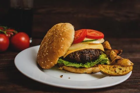 Grilled beef hamburger Stock Photos