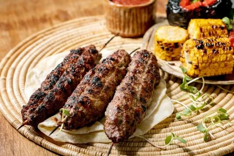 Grilled beef kebab Stock Photos