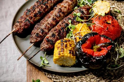 Grilled beef kebab Stock Photos