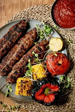 Grilled beef kebab Stock Photos