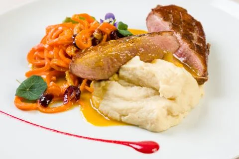 Grilled beef with mashed potatoes Stock Photos