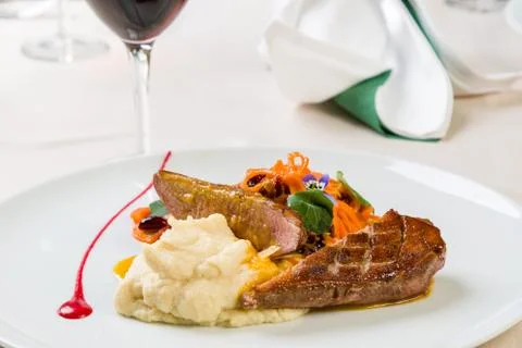 Grilled beef with mashed potatoes Stock Photos
