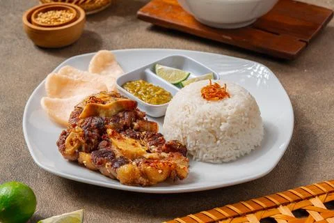 Grilled beef ribs with bbq sauce and rice Stock Photos