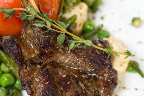 Grilled beef ribs closeup. Stock Photos