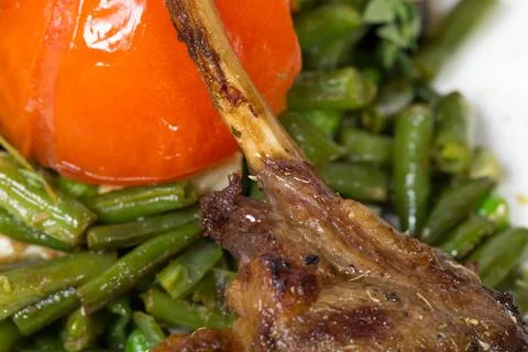 Grilled beef ribs closeup. Stock Photos