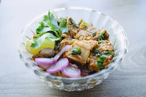 Grilled Beef Salad on Table Stock Photos