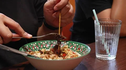 Grilled Beef Skewer Served Over Rice in Berlin Eatery Stock Footage 315018577