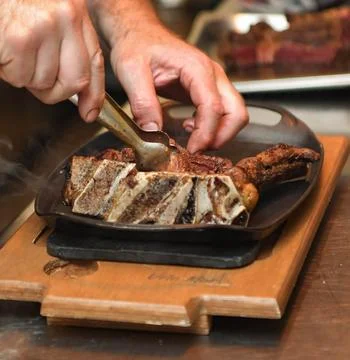 Grilled beef steak, close-up, selective focus Stock Photos
